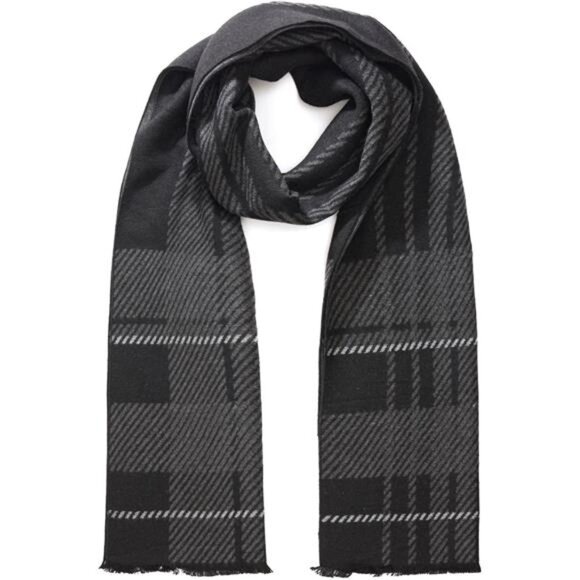 Men Winter Scarf Soft Warm Long Black Grey - Picture 2 of 6